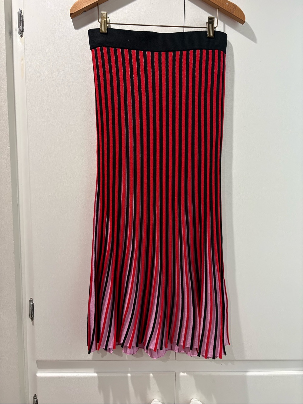 525 America Black and Red Vertical Stripe Midi Skirt
